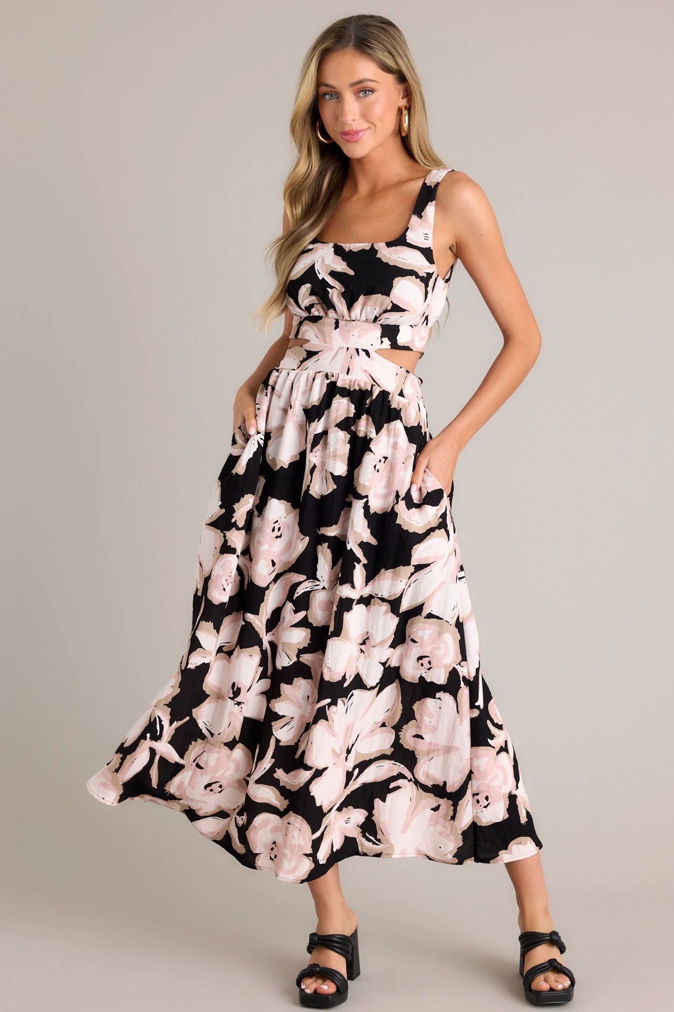 Radiant Day Black Floral Cutout Maxi Dress | Red Dress