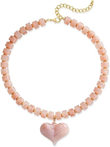 YUJIE Chunky Heart Penadnt Necklace for Women- Exaggerated Statement Puff Heart Necklace with Acr... | Amazon (US)