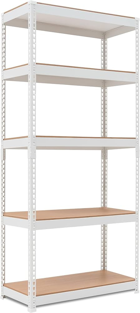 HOMEDANT 5 Tier Laminated White Metal Shelving Unit Adjustable Garage Storage Utility Rack Heavy ... | Amazon (US)