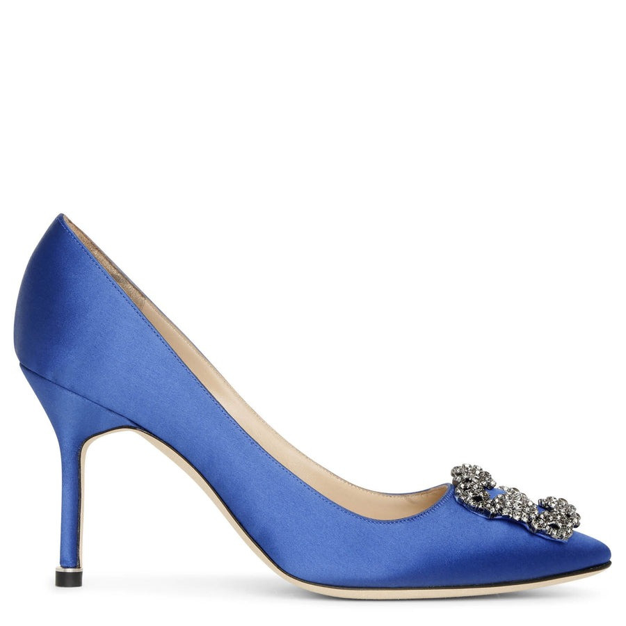 Manolo Blahnik Blue Hangisi 90 Satin Jewel Buckle Pumps, Brand Size 37 ( US Size 7 ) | Jomashop.com & JomaDeals.com