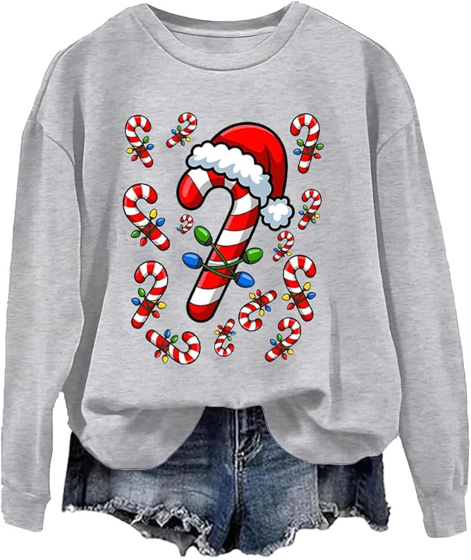Candy Cane Crew Sweatshirt Christmas Candy Sweatshirt Christmas Cane Hoodie | Amazon (US)