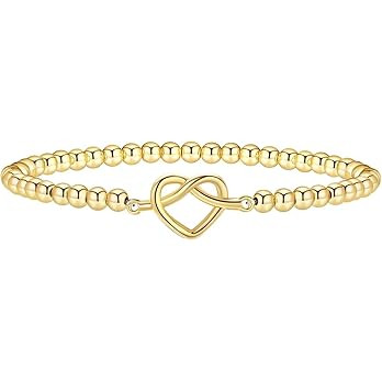 Beaded Bracelet for Women Trendy Stretch Handmade Ball Charm Bracelet Dainty Cross Heart Bow Wave... | Amazon (US)