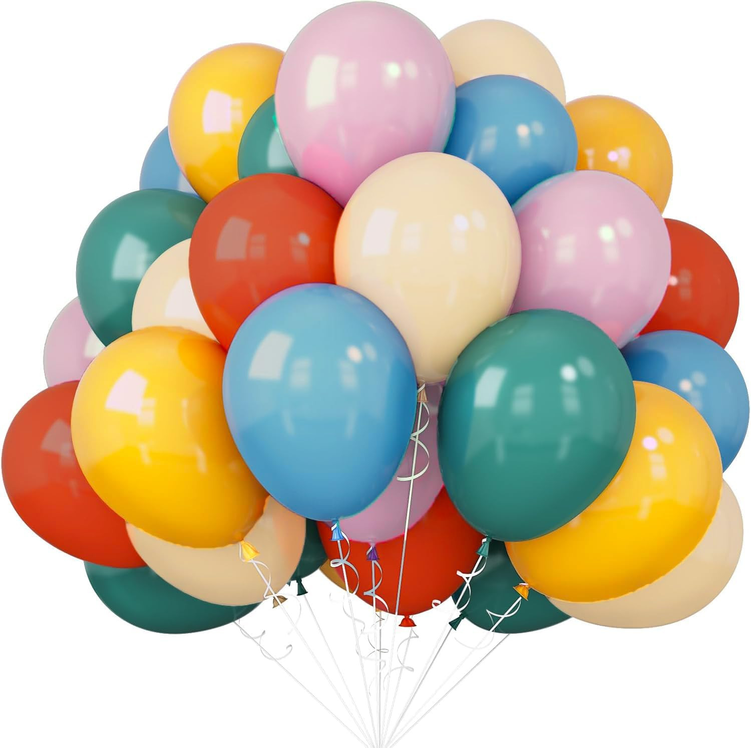 QIAN'S PARTY Boho Rainbow Latex Balloons 30pcs Mustard Orange Vintage Green Denim Blue/Ivory/Vint... | Amazon (US)