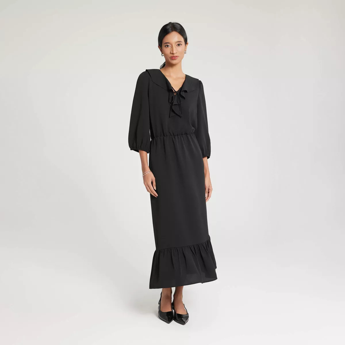 Women's Ruffled Neck Tie-Front Dress - A New Day™ White Polka Dot M | Target