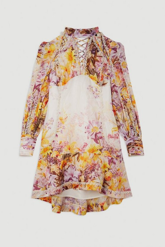 Trailing Floral Woven Mini Dress | Karen Millen UK + IE + DE + NL