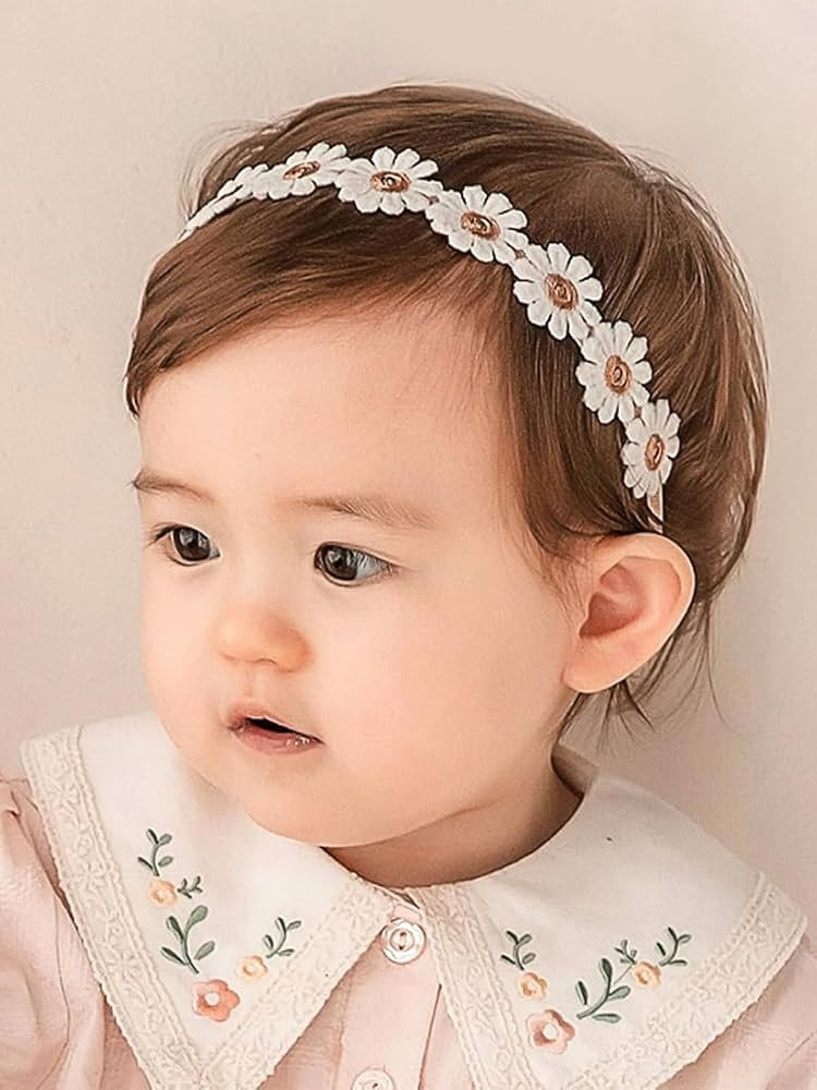 Baby Girls Flower Crown Headband Lace Handmade Floral Headbands Soft Elastic Band Daisy Hairband ... | Amazon (US)