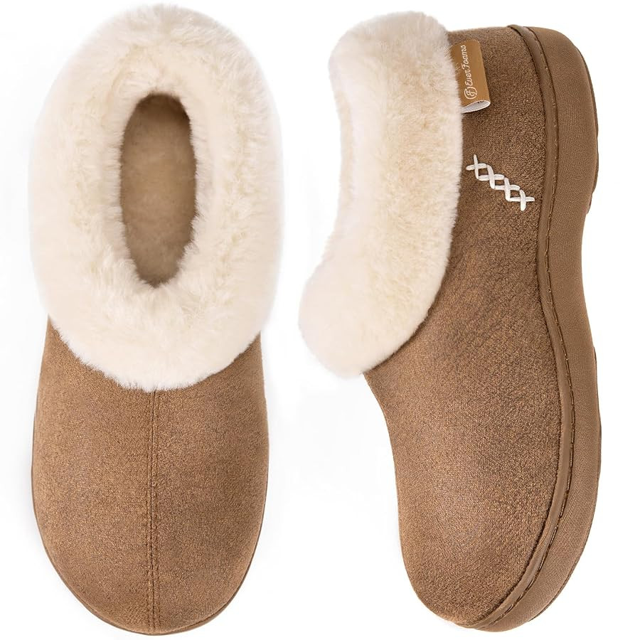 EverFoams Women's Micro Suede Cozy Memory Foam Winter Slippers with Fuzzy Faux Fur Collar and Ind... | Amazon (US)