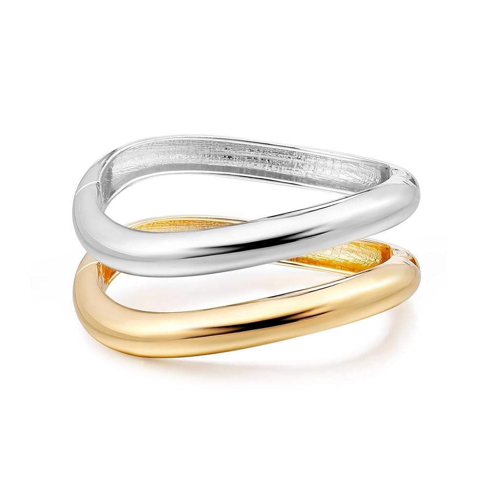 Elegance 11 designs Gold Cuff Bangle Bracelets For Women Set Chunky Trendy Hinged Irregular Cuff ... | Amazon (US)