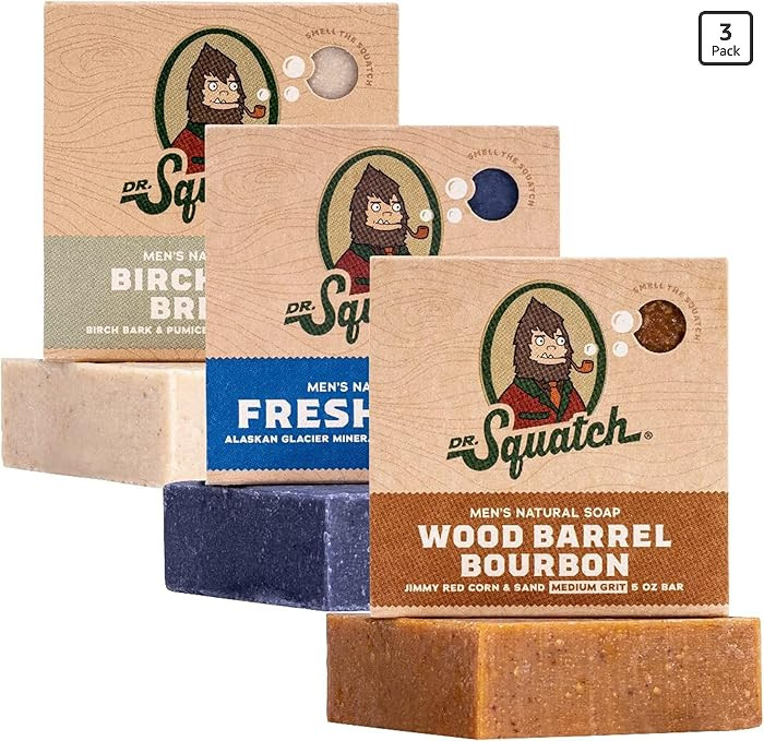 Dr. Squatch Natural Men’s Bar Soap - Cold Process Body Soap Bar with Natural Oils - Gifts for Men - Birchwood Breeze, Fresh Falls & Wood Barrel Bourbon (5 oz, 3-Pack) | Amazon (US)