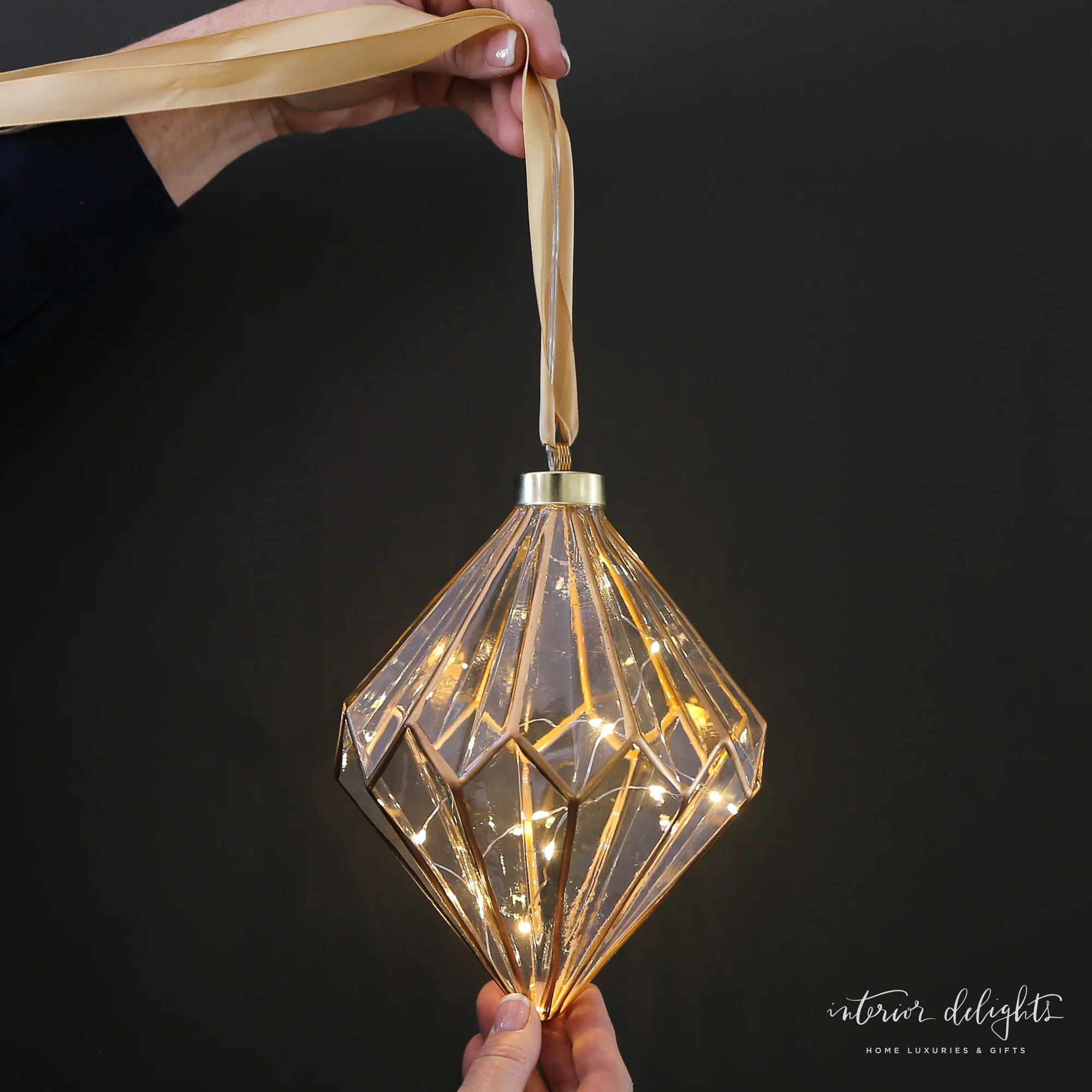 Diamond : Etched Glass LED Ornament with Remote | Interior Delights
