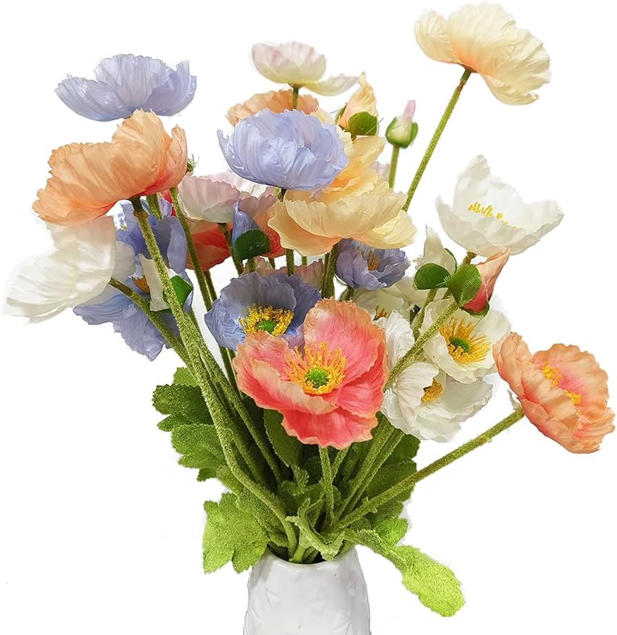 TooGet Fake Flowers 8 Pcs Poppies Plastic Flowers Artificial Silk Flower Bouquet for Home Office ... | Amazon (US)