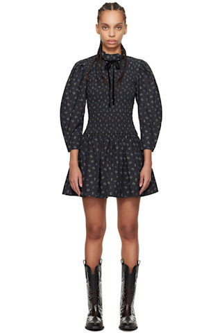 Black Printed Smock Minidress | SSENSE