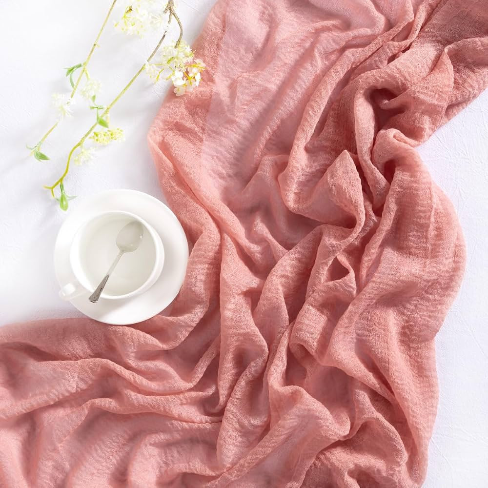 Rose Gold Cheesecloth Table Runner 2 Pack Boho Gauze Spring Table Runners 120 inches Long Sheer C... | Amazon (US)