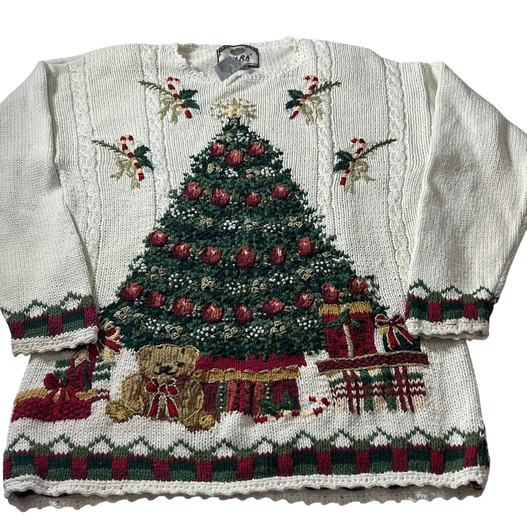 Vintage Teddy Bear Christmas Tree Sweater Whimsigoth Coquette Holiday Knit - Etsy | Etsy (US)
