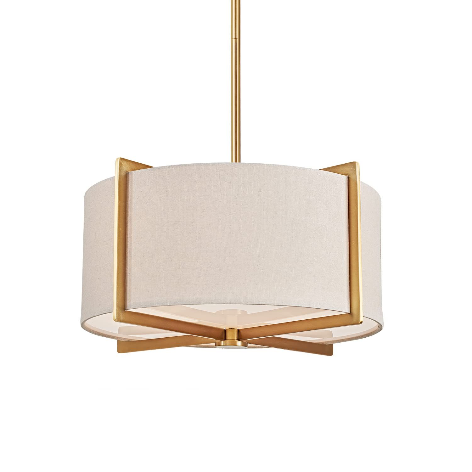 MOTINI 3 Light Drum Pendant Chandelier, Gold Brushed Brass Pendant Light Fixture with Beige Drum Sha | Amazon (US)