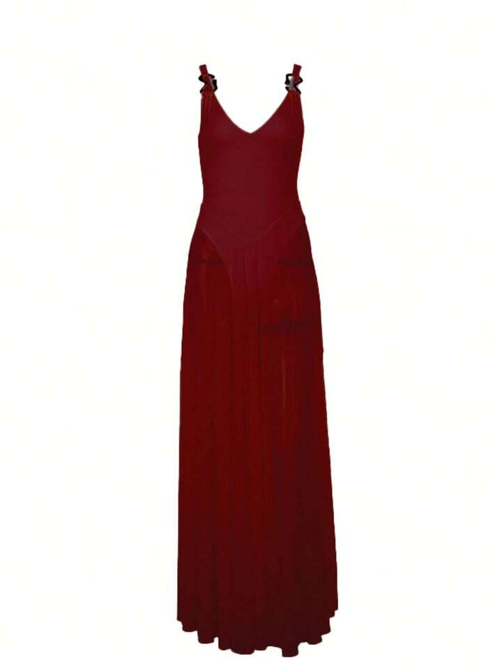 WOWDARK Women's V-Neck Vacation Mesh A-Line Cami Dress For Autumn | SHEIN