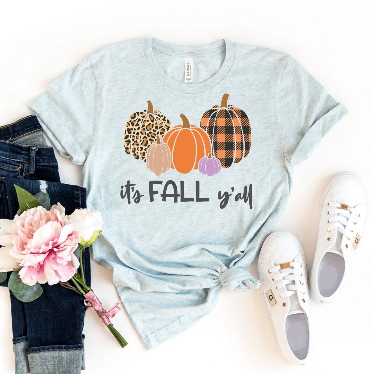 It's Fall Y'all T-shirt Women's Buffalo Plaid Shirt Pumpkin Spice Top Thanksgiving Shirts Family ... | Walmart (US)