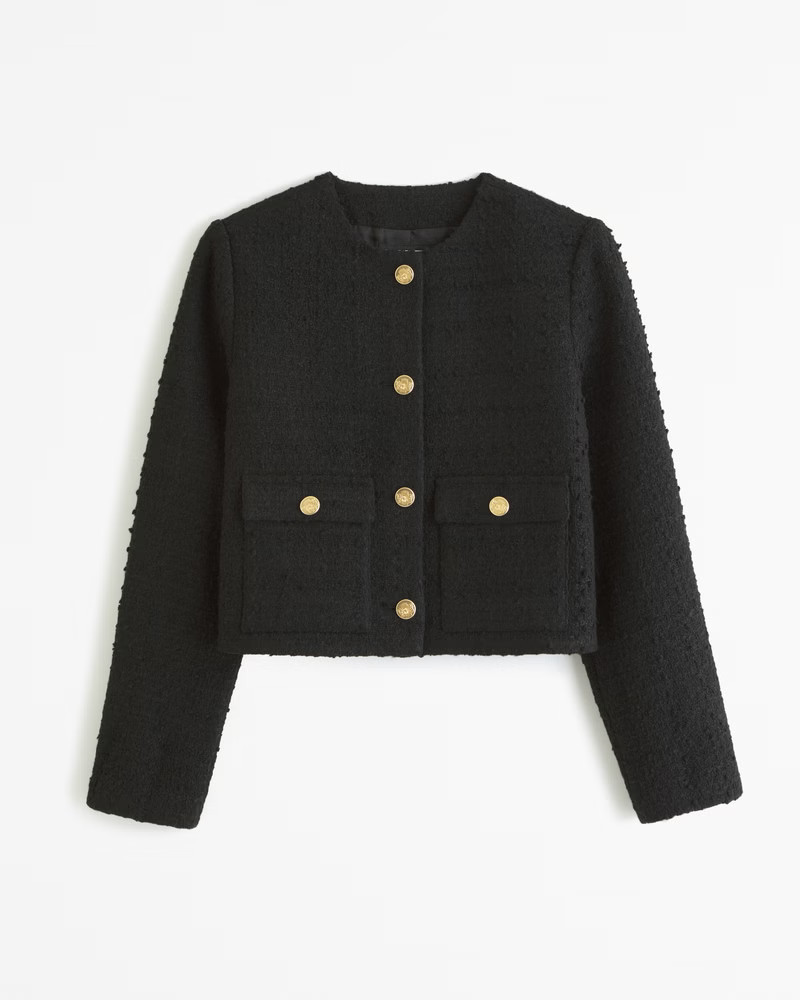Abercrombie & Fitch Women's Collarless Tweed Jacket in Black - Size XXS | Abercrombie & Fitch (US)