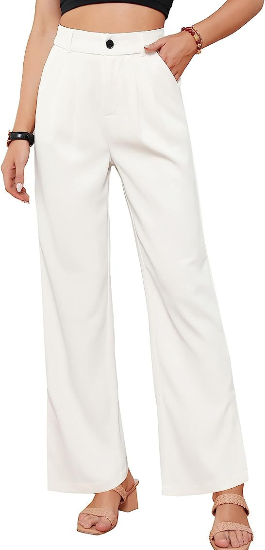 SIFLIF Women's Palazzo Pants，(Petite Regular Plus Sizes) Split Elastic High Waist Casual Wide L... | Amazon (US)