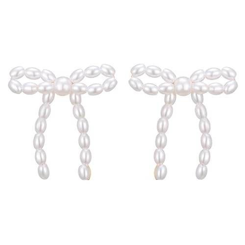 SWEETV Trendy Gold Pearl Bow Earrings for Women, Pearl Drop Dangle Earrings, Daily Jewelry Accessory Valentines Day Gifts,Style01 | Amazon (US)