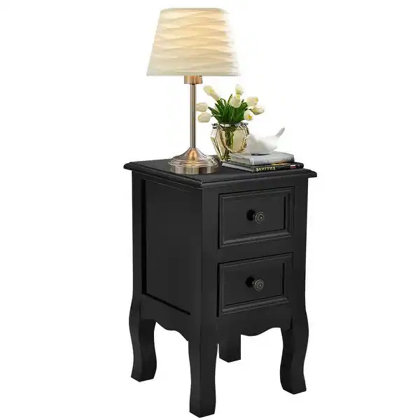 Costway Black Night Stand w/ 2 Storage Drawers, Wood End Accent Table | Bed Bath & Beyond