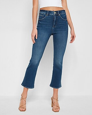 High Waisted Vintage Dark Wash Cropped Flare Jeans | Express