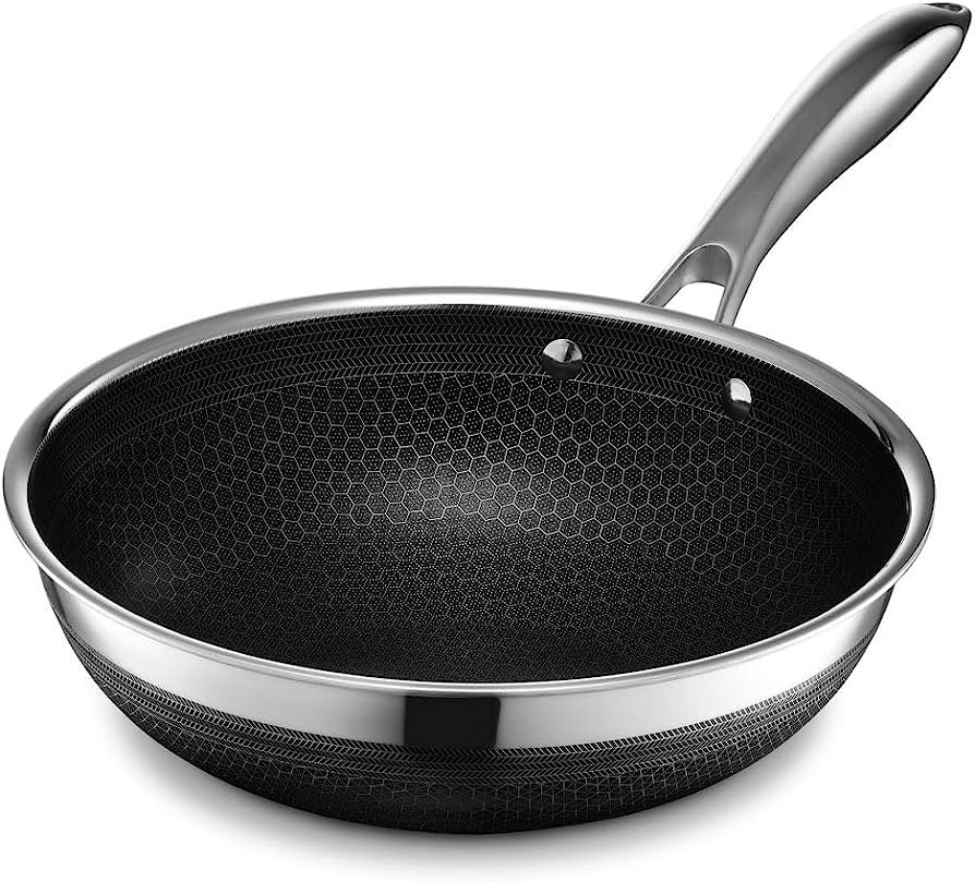 HexClad Hybrid Stainless Steel 10 Inch Wok Pan with Stay Cool Handle, Dishwasher and Oven Safe, W... | Amazon (US)