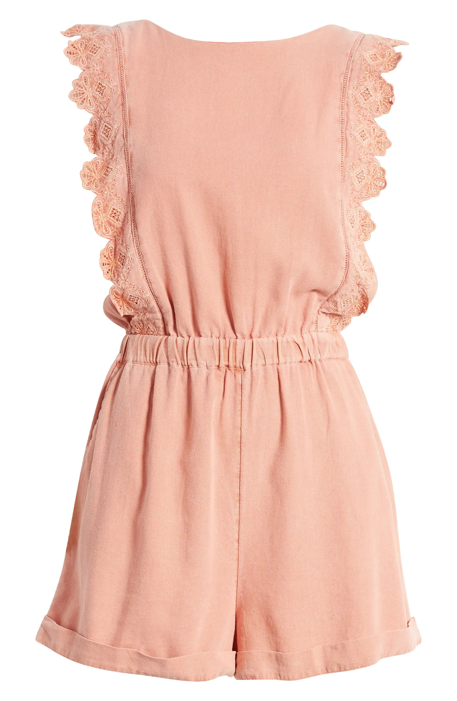 Treasure & Bond Embroidered Linen Blend Romper | Nordstrom | Nordstrom