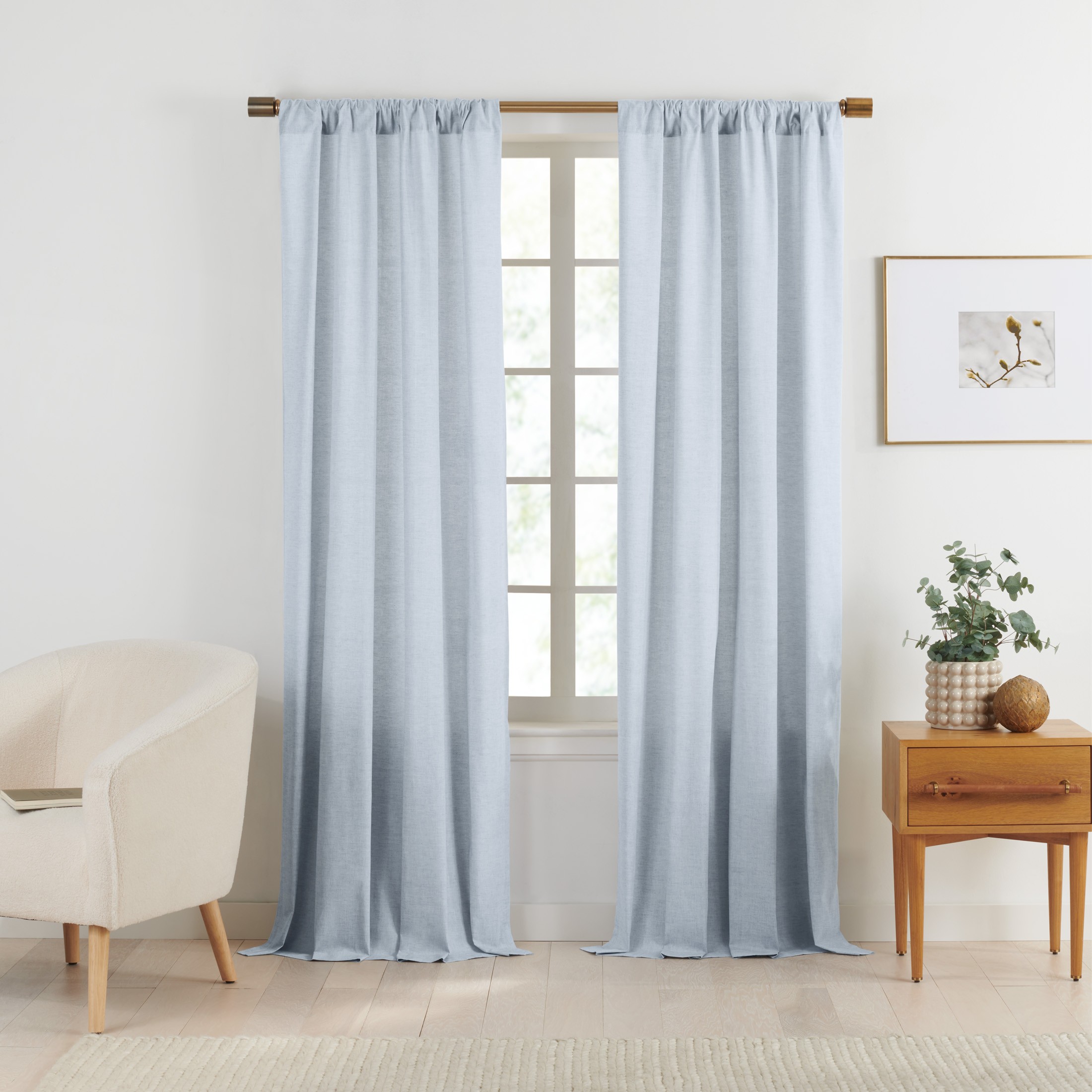 Gap Home Yarn Dyed Chambray Organic Cotton Light Filtering Window Curtain Pair, Blue, 48x95 | Walmart (US)