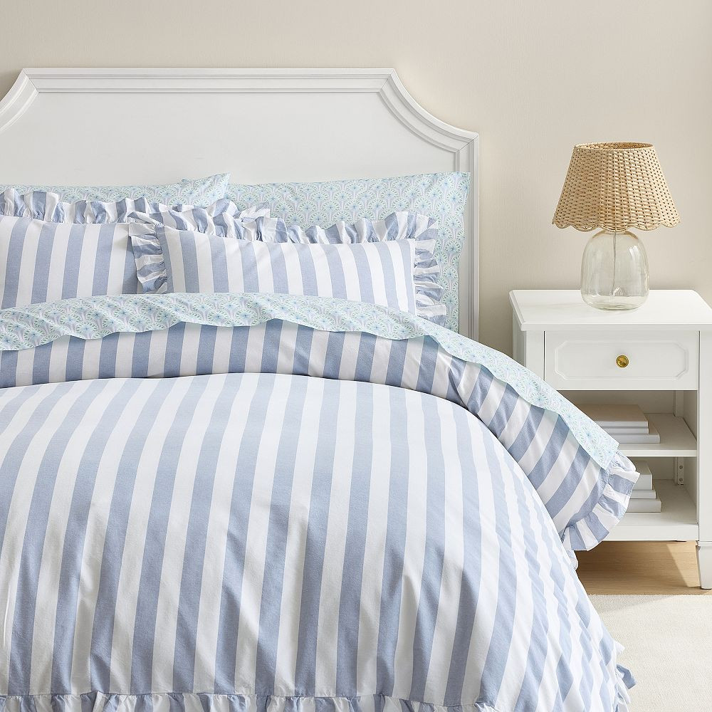 Cabana Stripe Ruffle Duvet Cover | Pottery Barn Teen