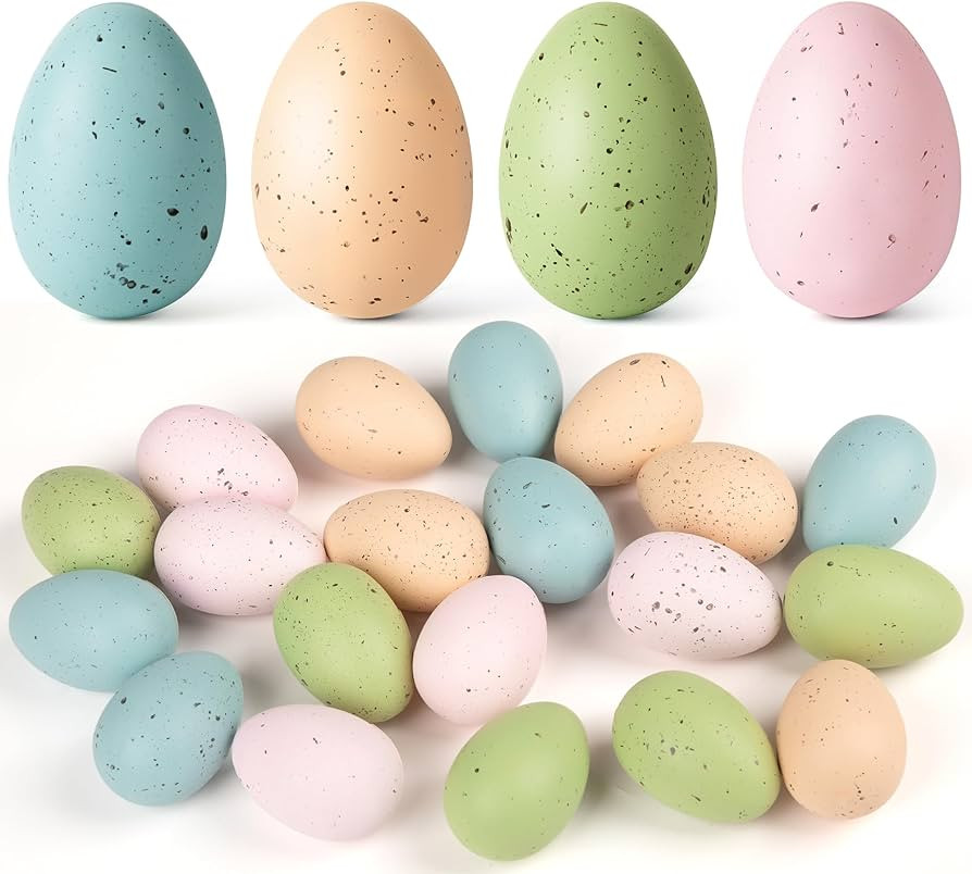 24 Pcs Easter Speckled Eggs, 2.4in 4 Colors Plastic Speckled Eggs and Vase Filler Faux Chicken Eg... | Amazon (US)
