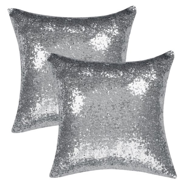 Unique Bargains 2 Pack Sequins Decorative Throw Pillow Covers 16" x16" Silver Tone | Walmart (US)