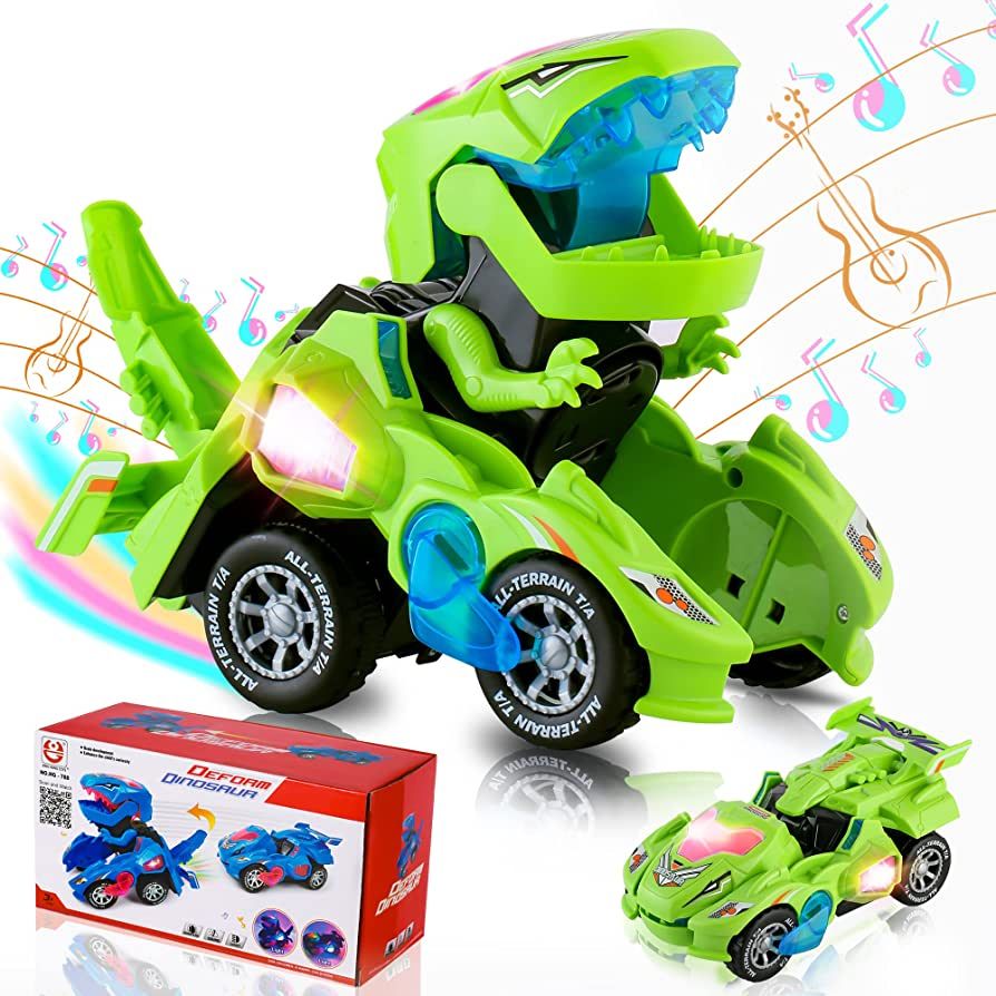 Transforming Dinosaur Car Toys, Transforming Dinosaur LED Car with Light and Music, 2 in 1 Automa... | Amazon (US)