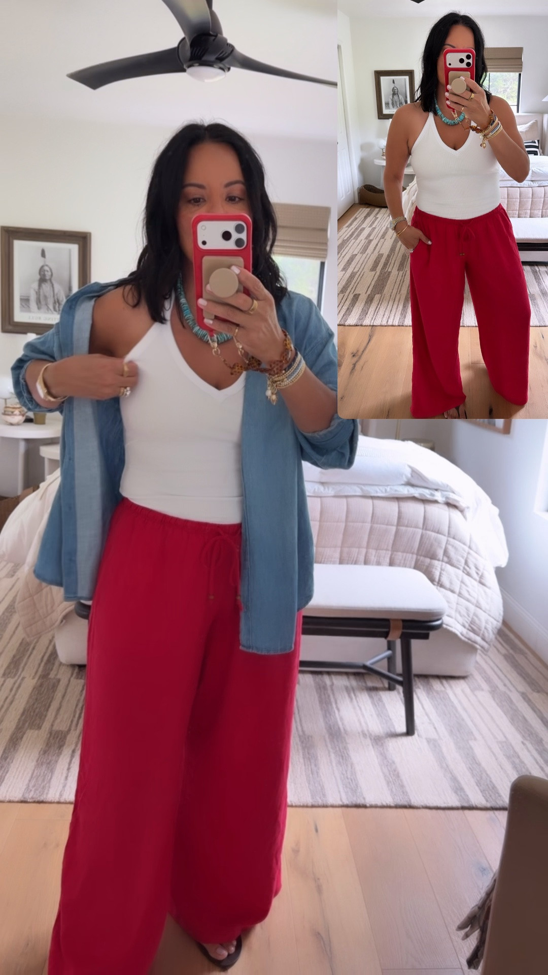 Button up size medium (it’s oversized), tank size medium (no bra required), pants size medium (they are perfectly oversized), shoes fit tts.

#LTKSaleAlert #LTKTravel #LTKOver40