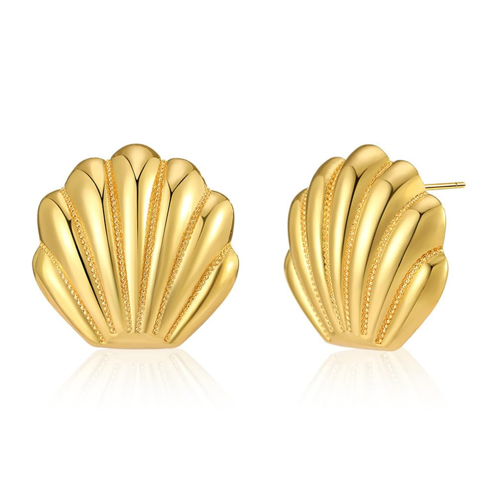 Gold Statement Earrings for Women Gold Seashell Stud Earrings Boho Ocean Geometric Earrings | Amazon (US)