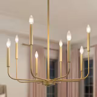 LALUZ Linear Gold Staggered Candlestick Island Chandelier, 8-Light Vintage Hanging Pendant Lamp f... | The Home Depot