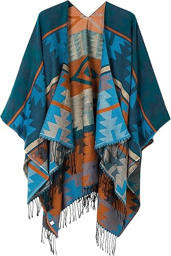 Urban CoCo Women's Printed Tassel Open Front Poncho Cape Cardigan Wrap Shawl | Amazon (US)