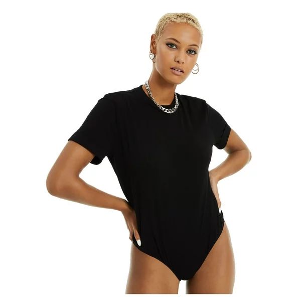 DANIELLE BERNSTEIN Womens Black Body Suit Heather Short Sleeve Crew Neck Body Suit XL | Walmart (US)