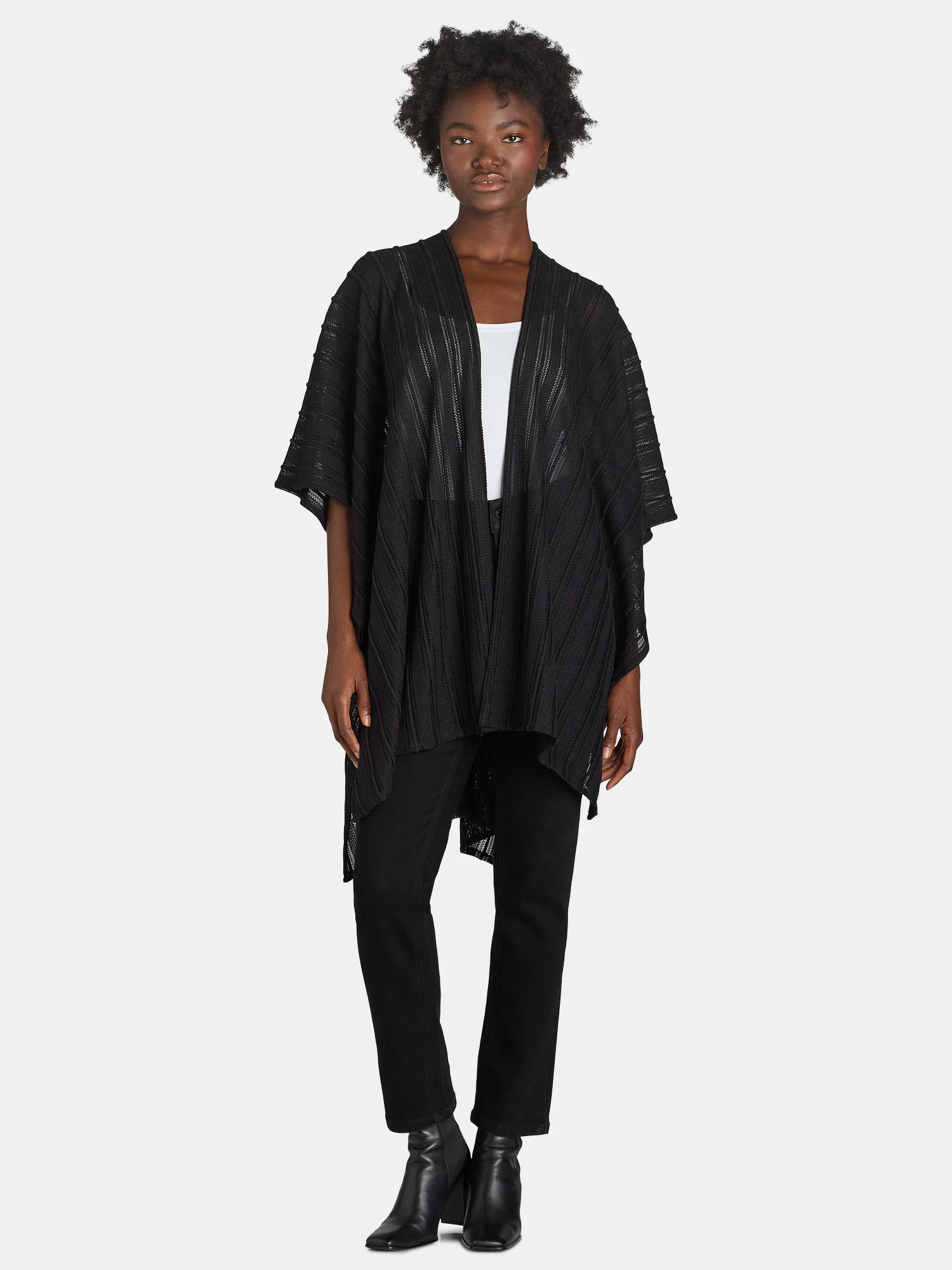 Time and Tru Women's Open Front Knit Ruana, One Size, Black | Walmart (US)