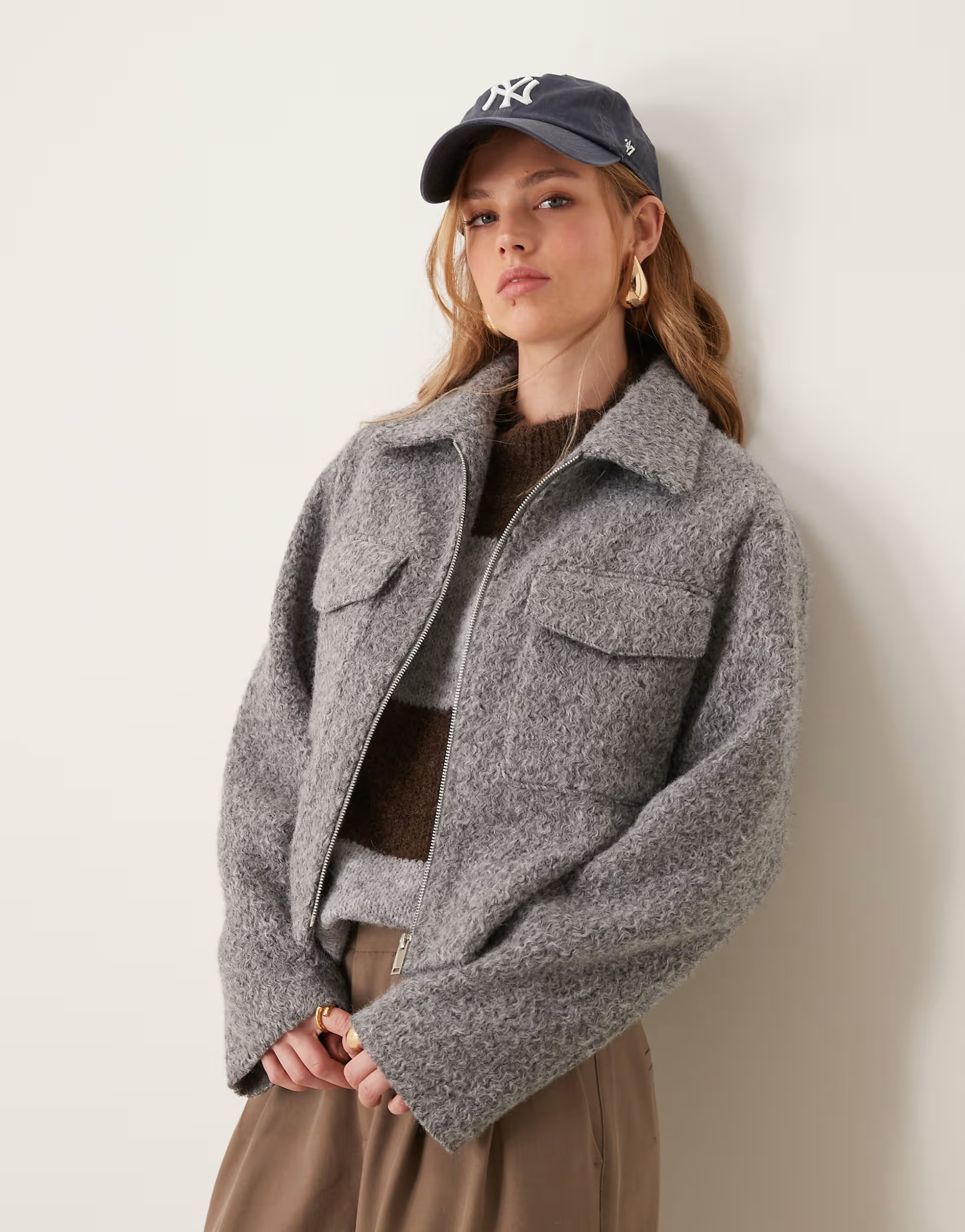 New Look short zip through jacket in grey | ASOS (Global)