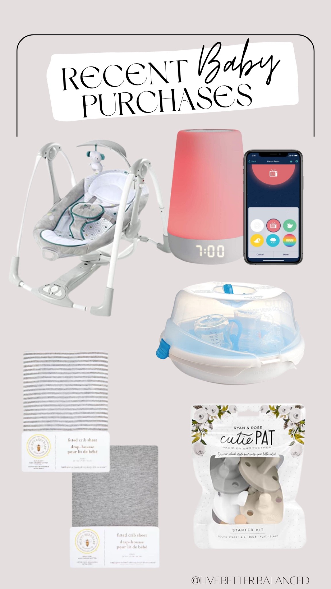 •2-in-1 baby swing + bouncer seat — compact and portable, takes up way less space than a traditional swing!

•2nd Generation Hatch Sound Machine — with backup battery! Essential for power outages.

•Microwave Bottle Sterilizer — holds several bottles/pacis at once for easy sterilization

•Burt’s Bees Crib Sheets — only the best for baby! So incredibly soft and great quality.

•Cutie Pat Paci Starter Kit — these were the only pacis my first would take so we stocked up for baby #2!

Baby swing. Baby bouncer. Bouncer seat. Baby items. Baby essentials. Newborn. Hatch sound machine. Baby sound machine. Bottle sterilizer. Pacifiers. Crib sheets. 



#LTKfamily #LTKSale #LTKbaby