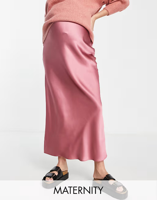 Topshop maternity satin bias midi skirt in rose | ASOS | ASOS (Global)