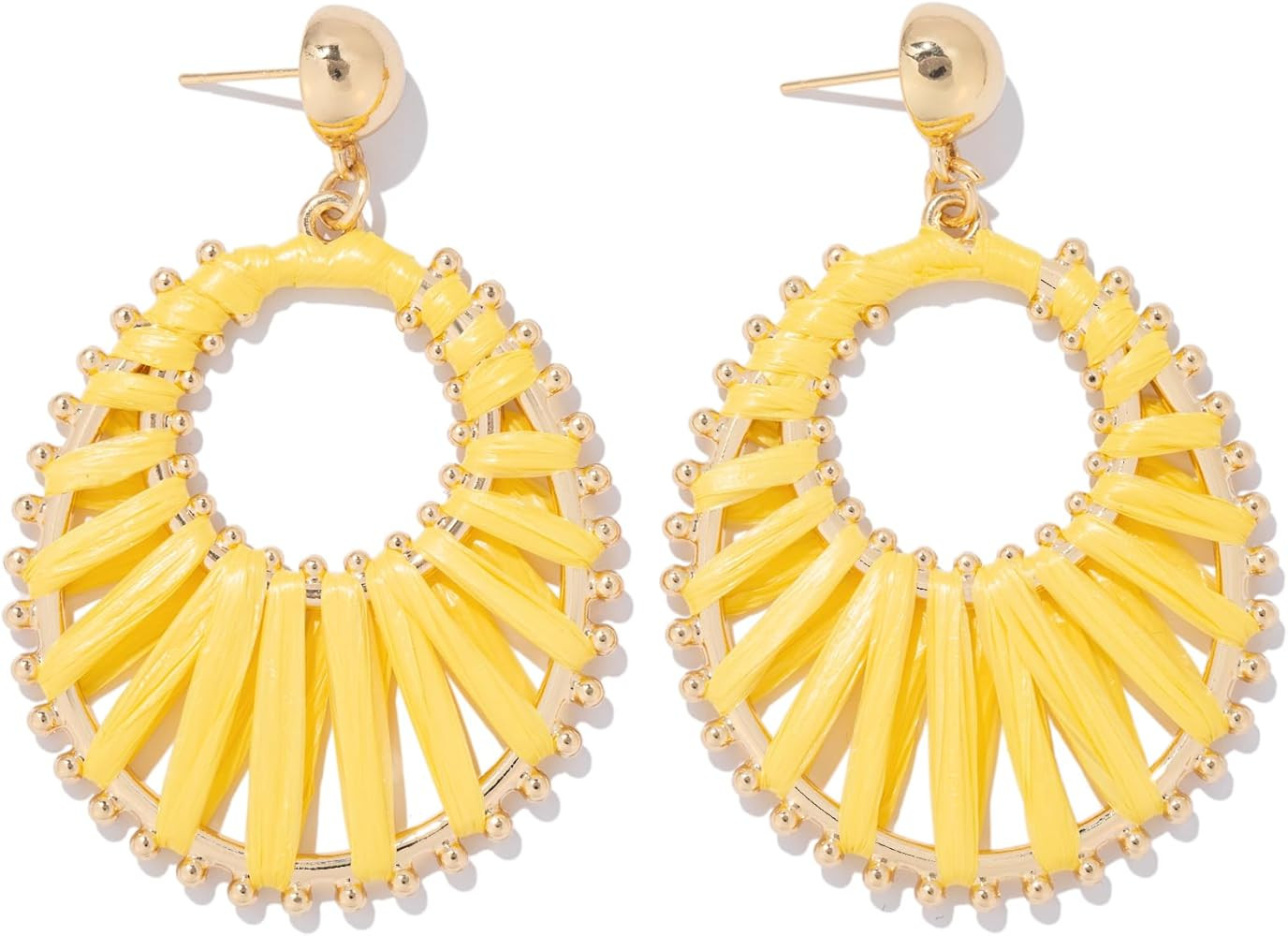 Gold Raffia Earrings Boho Summer Beach Jewelry Trendy Statement Dangle Drop Earrings for Women | Amazon (US)
