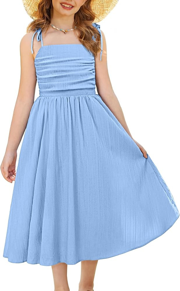 Arshiner Girls Summer Dress Maxi Spaghetti Strap Ruched Flowy Beach Boho Casual Teen Girl Sundres... | Amazon (US)