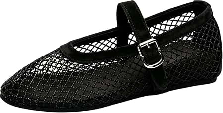 Mesh Mary Jane Flats Shining Ballet Flats Sandals Dress Shoes for Summer Beach Party Vacation | Amazon (US)