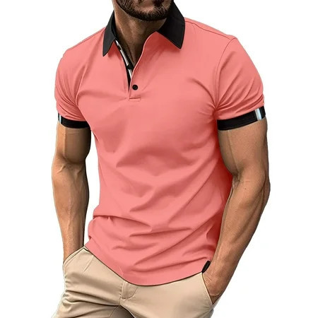 Pink Polo Shirts for Men s Summer Printed Collar Button Up Shirt For Sports And Leisure Tank Tops Men | Walmart (US)