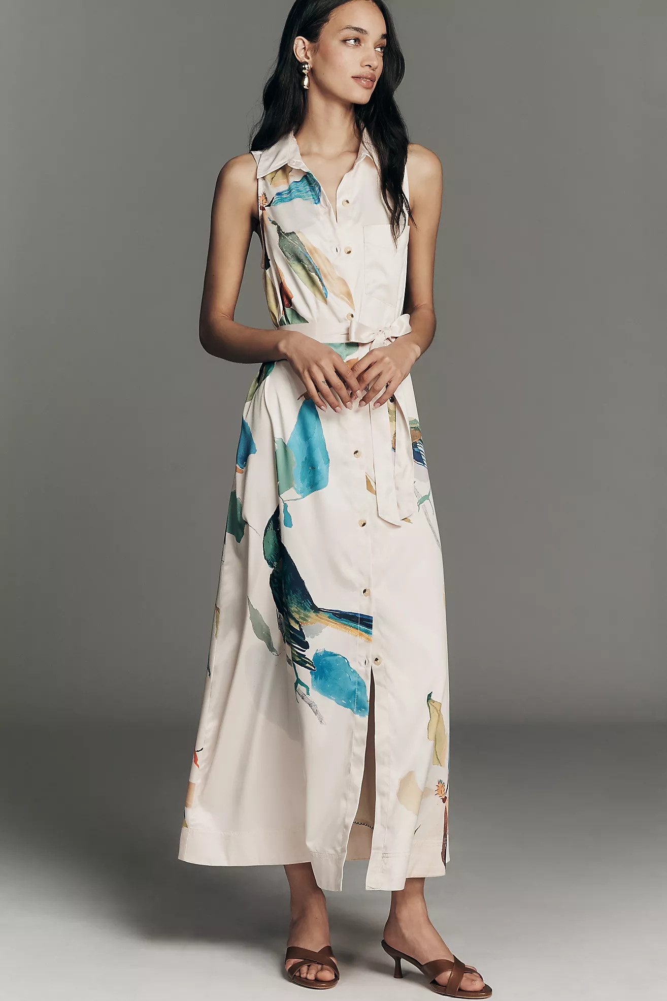Maeve x Raven Roxanne Mona Silky Sleeveless Belted Shirt Dress | Anthropologie (US)