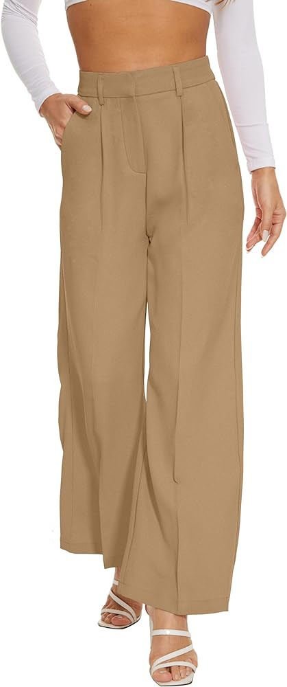 FUNYYZO Women Suit Pants Wide Leg Pants High Elastic Waisted in The Back Business Work Trousers L... | Amazon (US)