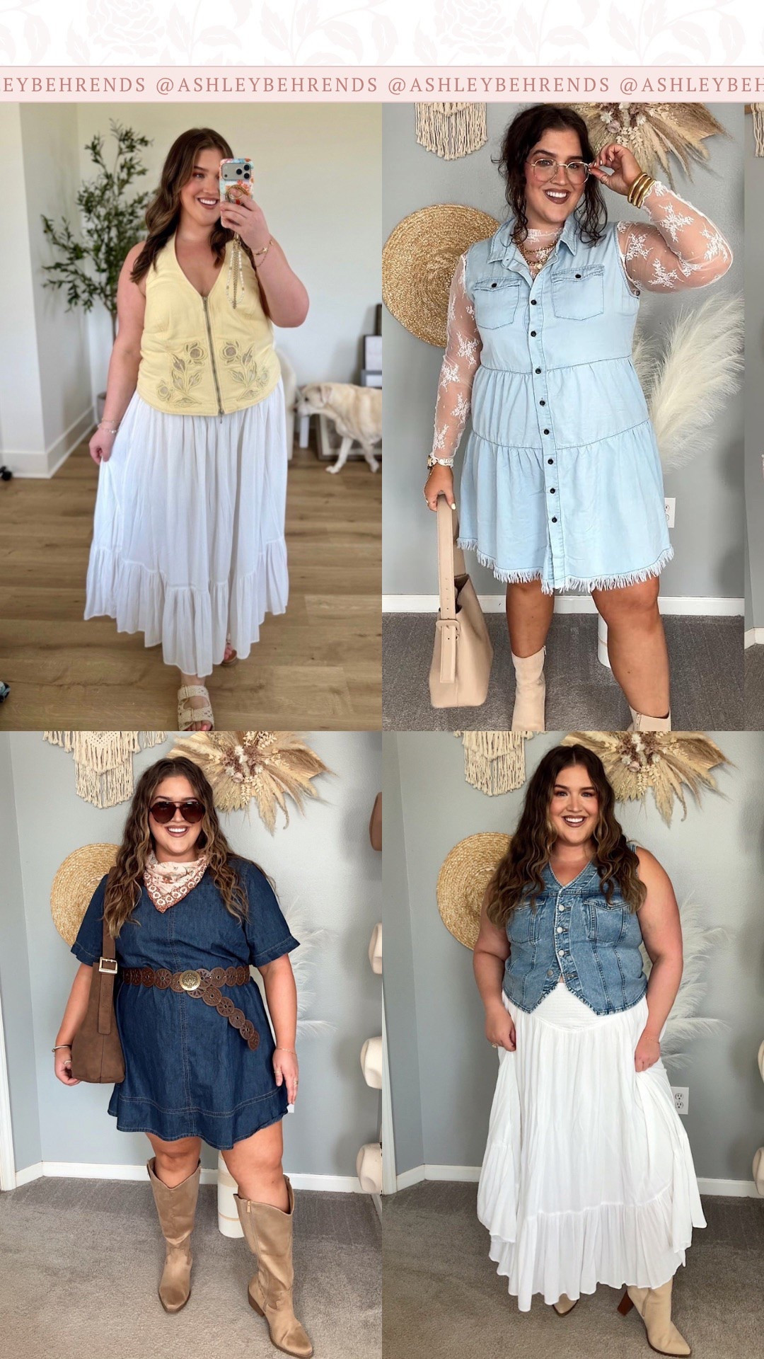 These summer country 🤠 concert looks are stunning and so flattering as a plus size girl. Denim is always a yes when it comes to country concerts and a flowy white maxi skirt is as well. I can’t decide which is my favorite, so I’m hoping for a handful of concerts to wear all of them. 
Plus size approved concert outfits, denim dress, western accessories

#LTKPlusSize #LTKSeasonal