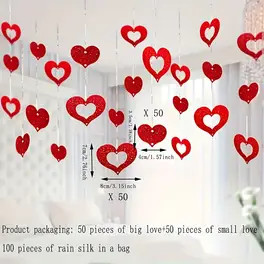 100-Pack Valentine'S Day Hanging Heart Decorations - Red Plastic Heart Pendants with Silken Strin... | Temu Affiliate Program